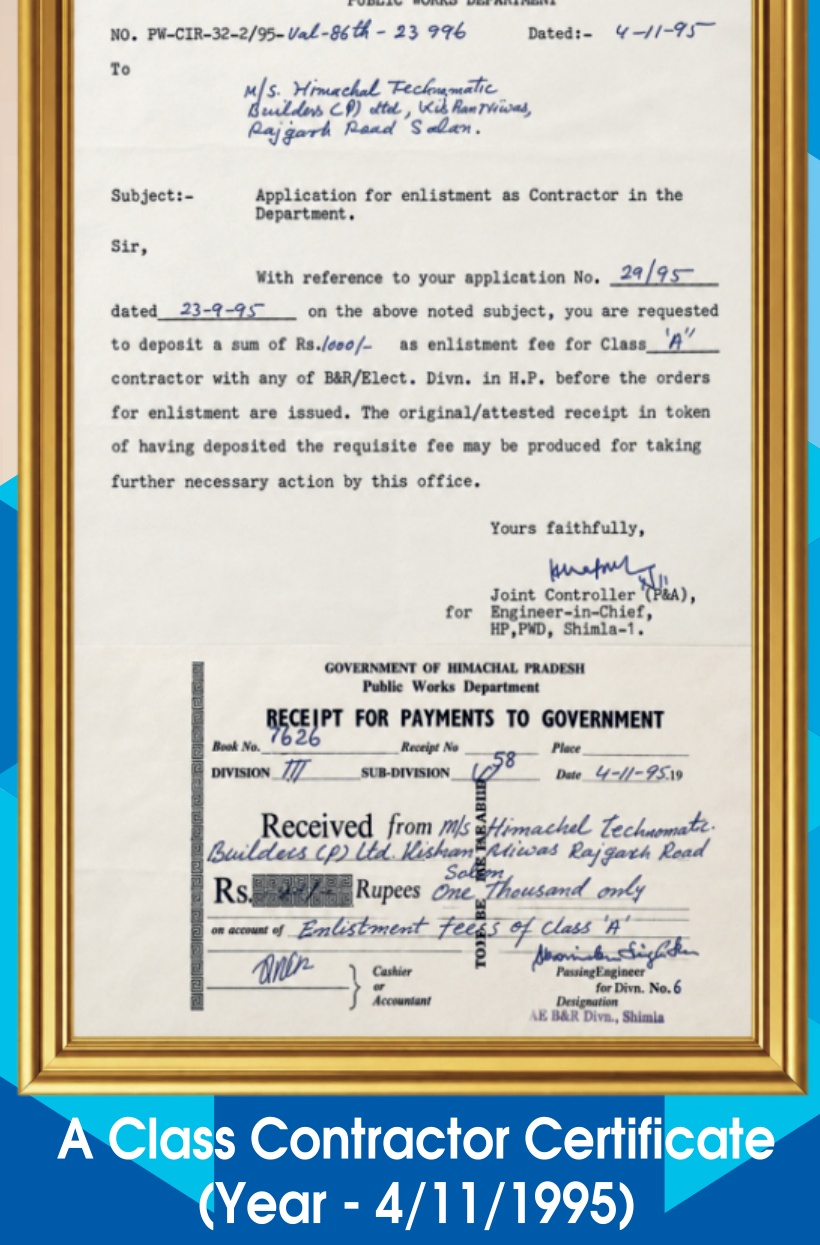 A Class Contractor Certificate HPPWD 1995