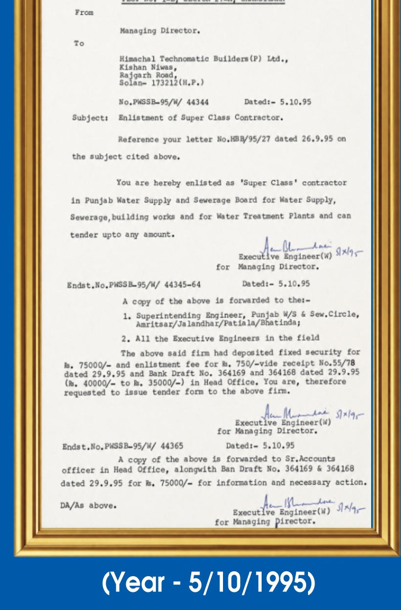 Super Class Contractor Certificate Punjab Water Supply 1995